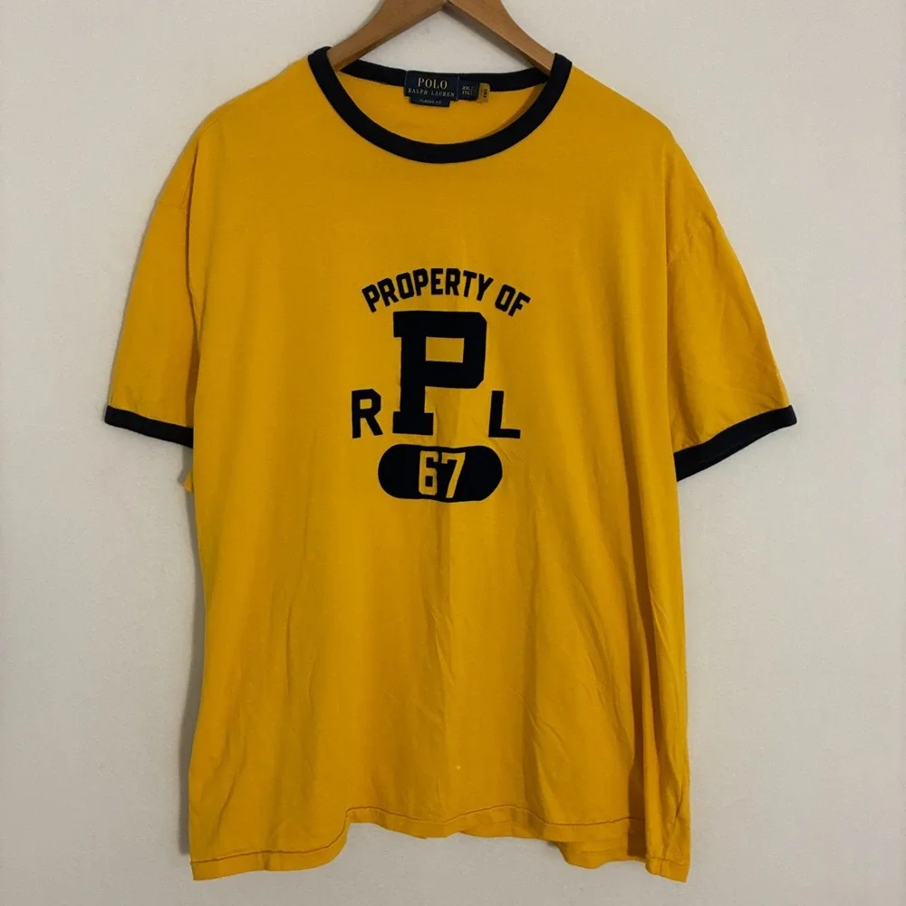 Polo Ralph Lauren Shirt Men's 2XL Property Of RPL 67 Classic Preppy Ringer Tee